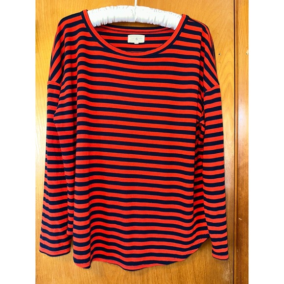 Lou & Grey Tops - Lou & Grey Red/Blue Horizontal Stripes Long Sleeve Ribbed Knit Top Womens‎ Large